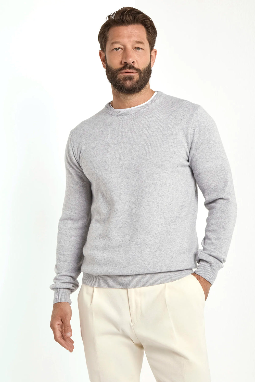 Ice grey cashmere round neck – Made in italy